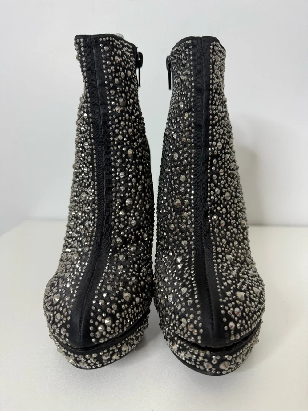 Helen's Heart Black Faceted All Over Sparkle Platform Stiletto Heel Bootie Sz 37
